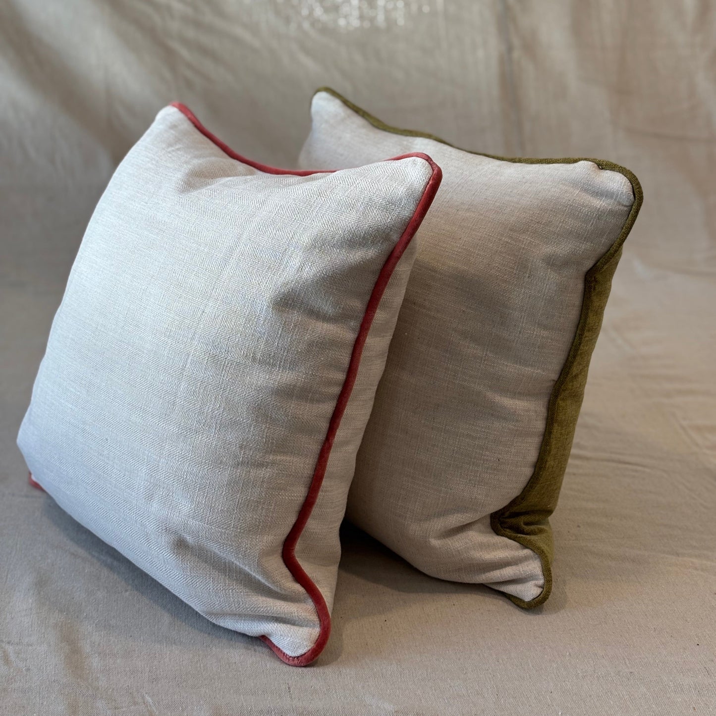 Linen Pillow Covers with Velvet Contrast Welt
