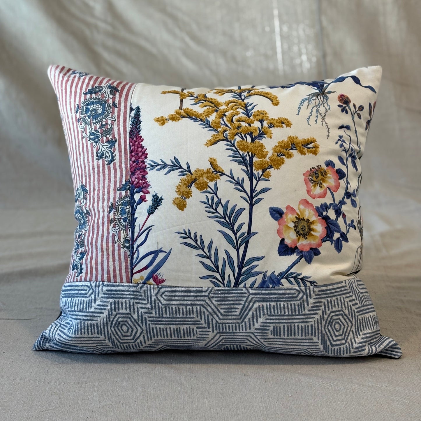 Patchwork Throw Pillow Cover Red Stripe