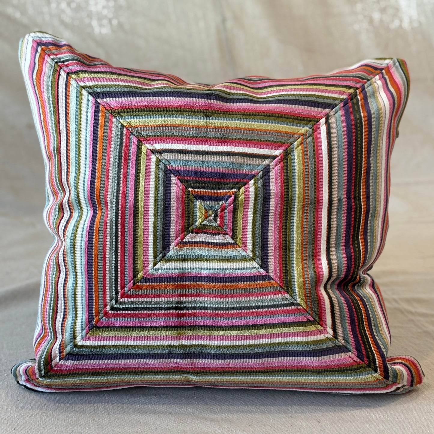 Velvet Patchwork Throw Pillow Cover Rainbow Stripe