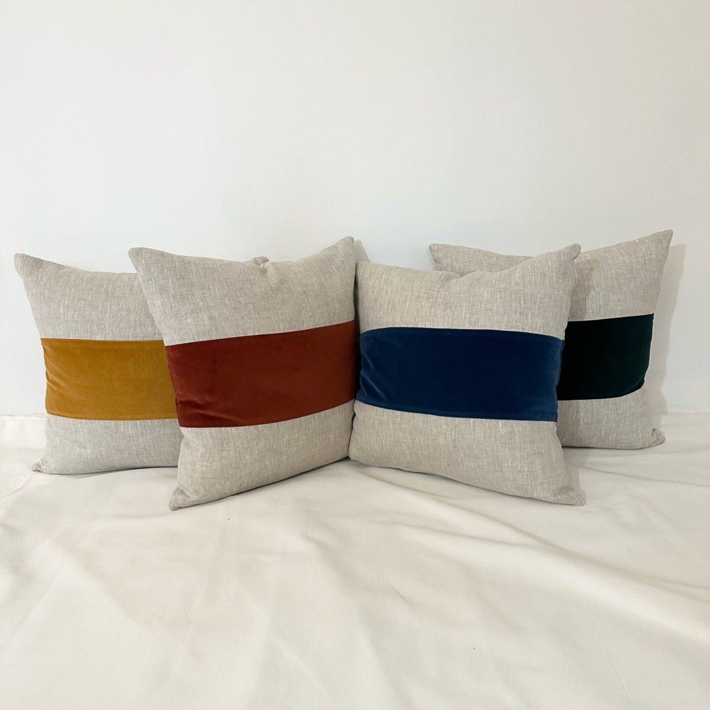 Linen Pillow Covers with Velvet Color Block
