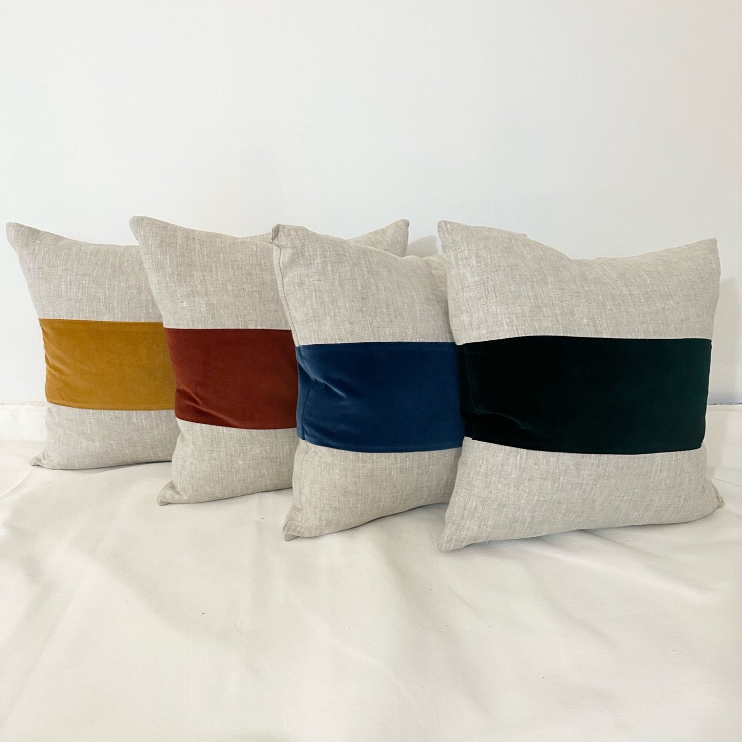 Linen Pillow Covers with Velvet Color Block