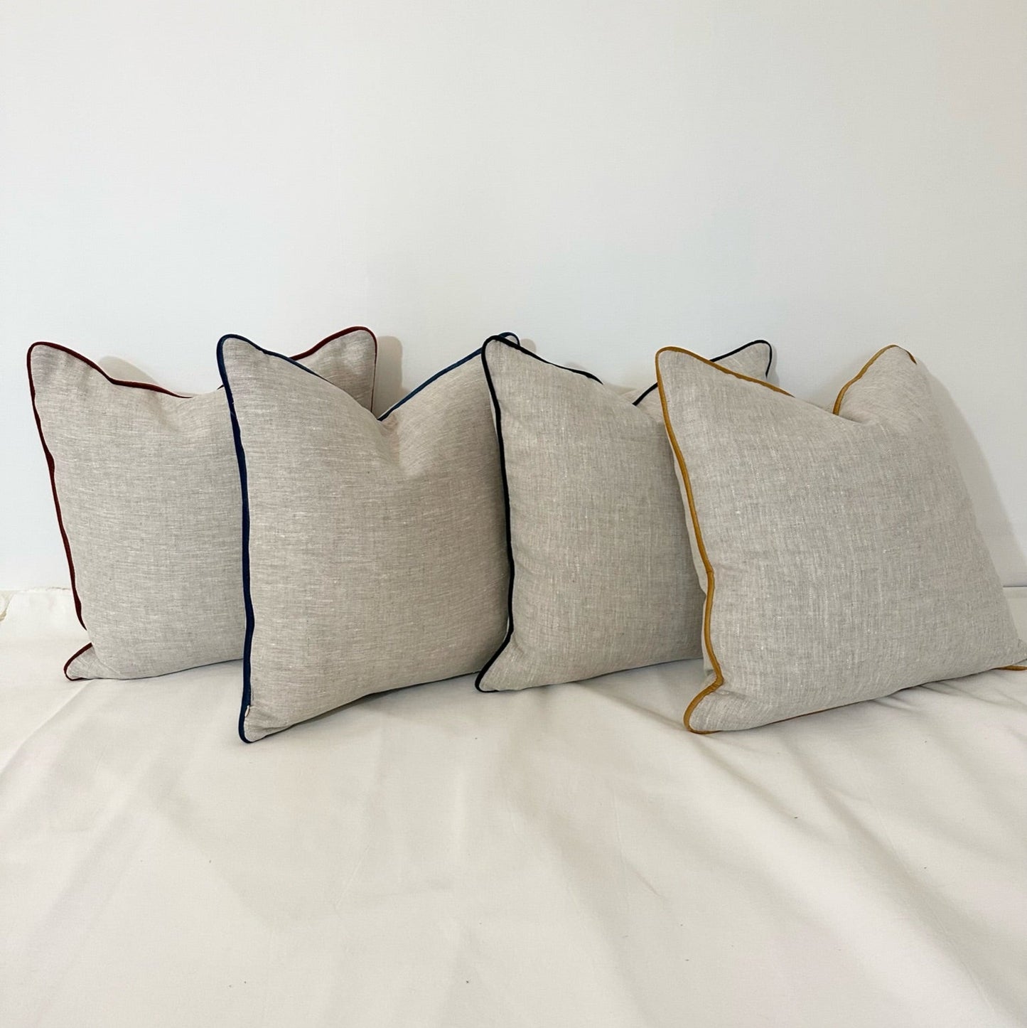 Linen Pillow Covers with Velvet Contrast Welt