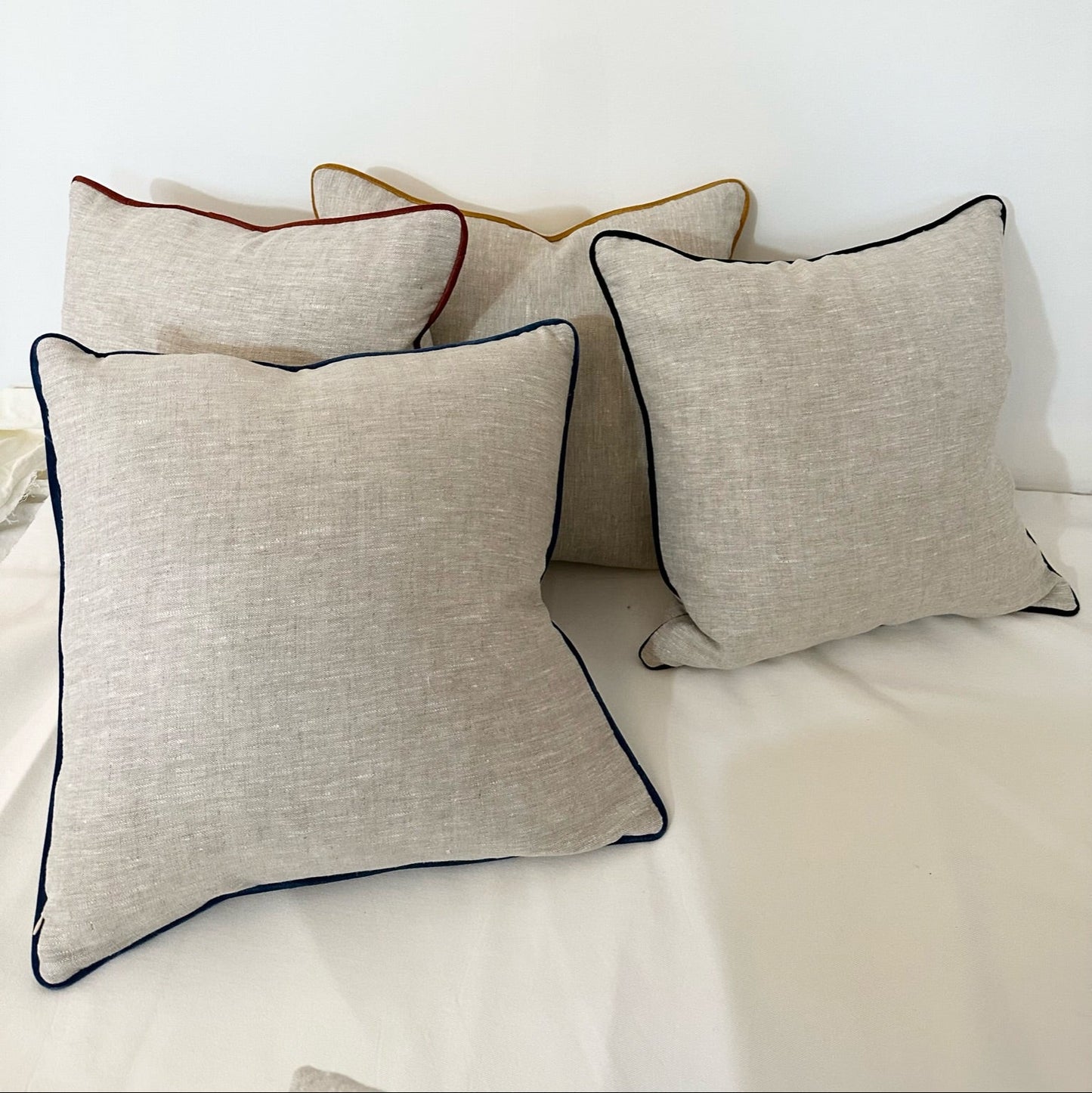 Linen Pillow Covers with Velvet Contrast Welt