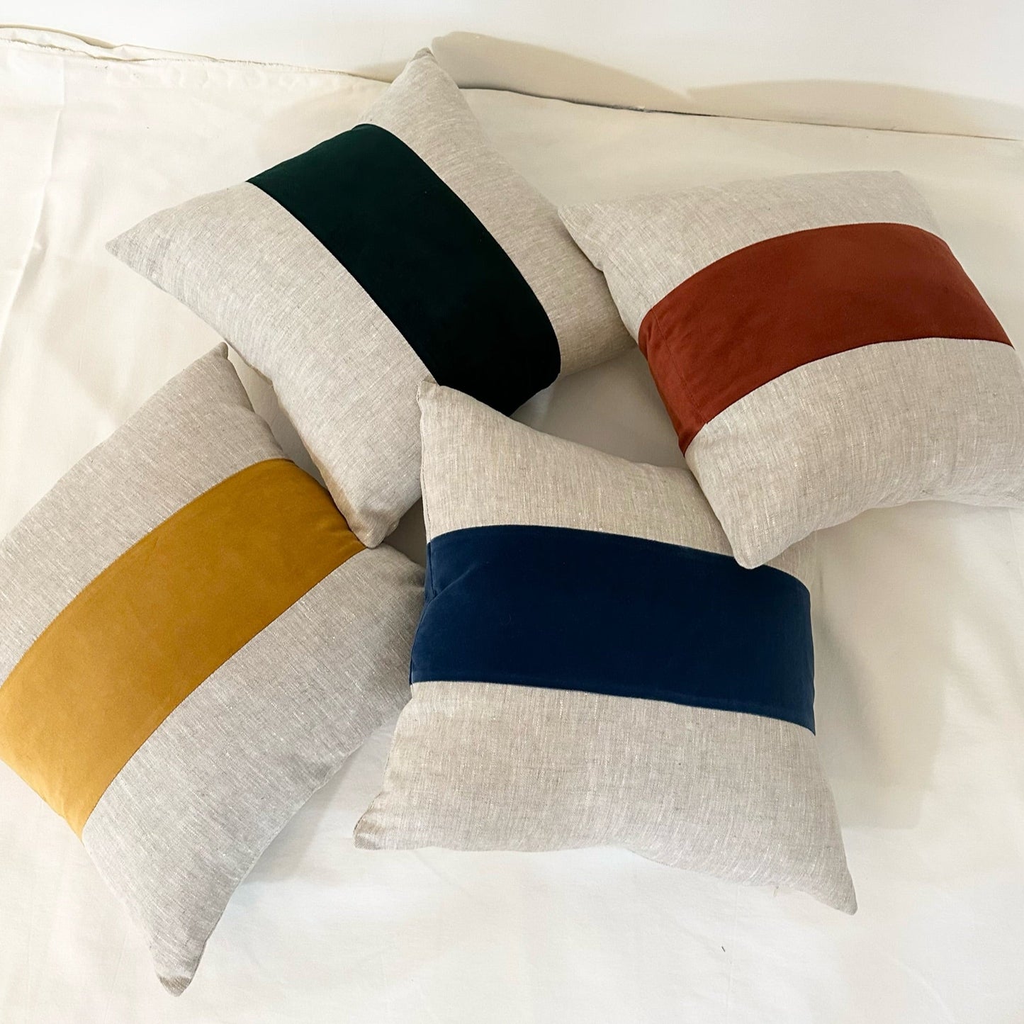 Linen Pillow Covers with Velvet Color Block