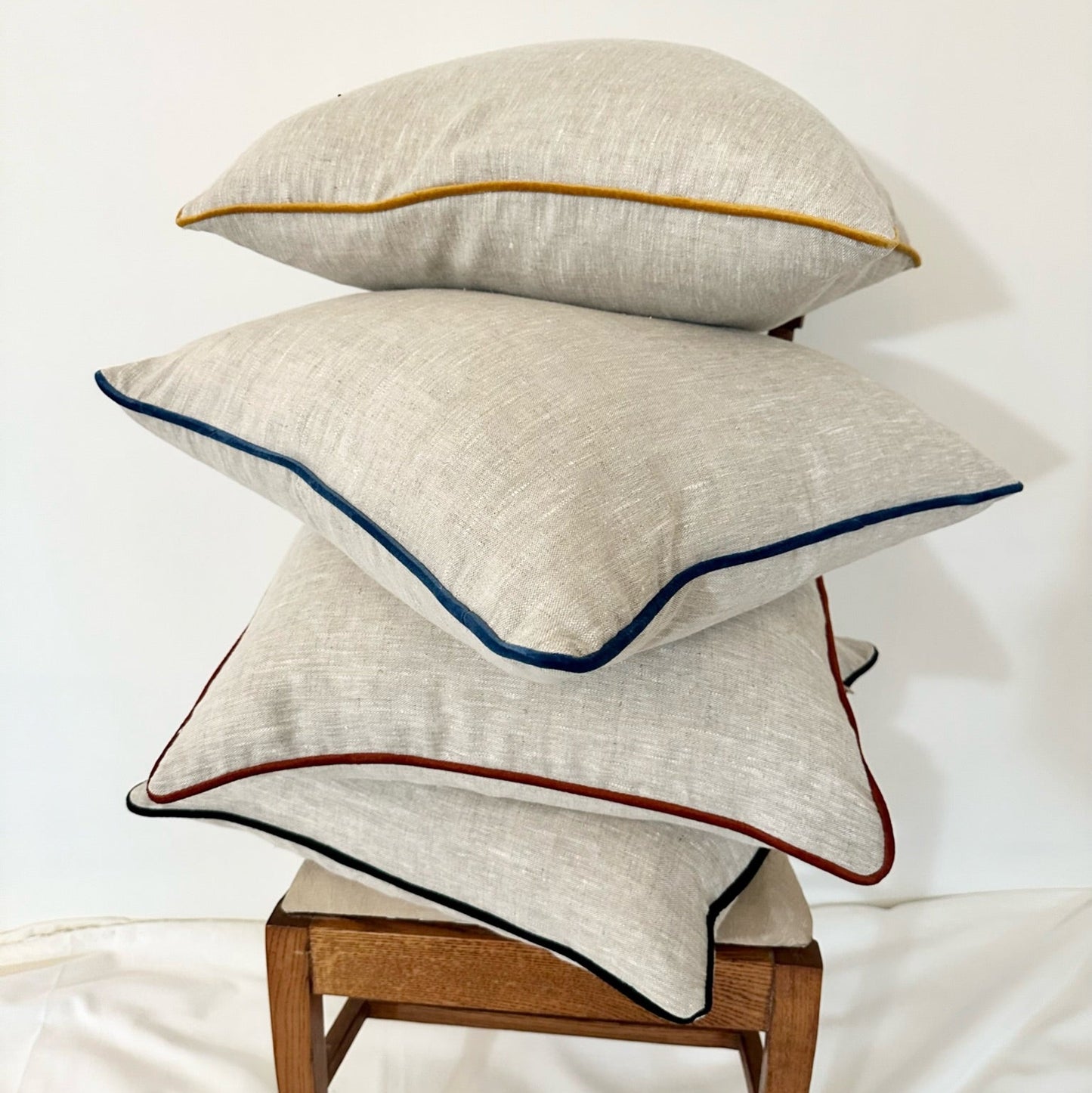 Linen Pillow Covers with Velvet Contrast Welt